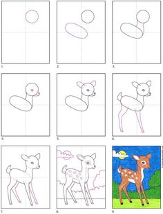 step by step instructions to draw a deer in the style of children's drawings