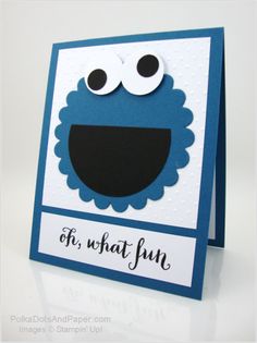 a close up of a greeting card with a cookie monster on it's face