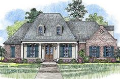 this is an artist's rendering of the front elevation of these country house plans