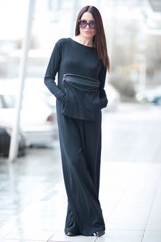 Autumn Winter Pockets Jumpsuit, Plus Size Women Overalls Jumpsuit, Black Cotton Zipper Jumpsuit with one big from pockets with zipper. Long sleeves jumpsuit with crew neck back zipper and wide legs. Available Size: XS, S, M, L, XL, 2XL,3XL,4XL, 5XL, 6XL, 7XL, 8XL Made of : 95% Cotton 5% Elastin ( Punto Milano ) The model wears size M - 5,6' / 170 cm CARE Dry Cleaning Machine Wash 30oC Hand Wash with warm water Medium hot iron Women Overalls, Jumpsuit Plus Size, Zipper Jumpsuit, Winter Jumpsuit, Conceptual Fashion, Pocket Jumpsuit, Overall Jumpsuit, Black Overalls, Jumpsuit Chic