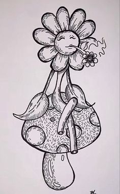 a drawing of a flower on top of a mushroom