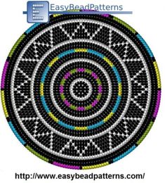 an easy beaded pattern is shown in the form of a circular design, with different colors