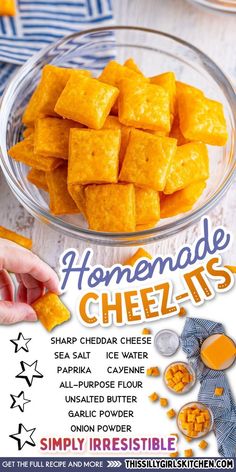 an advertisement for homemade cheez it's with cheese cubes in the middle