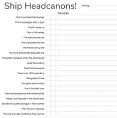 the printable ship headcamons list is shown in black and white, with text on