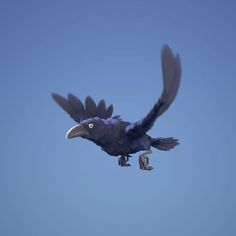 a bird flying through the air with its wings spread