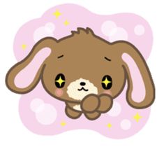 a brown bunny sitting on top of a pink cloud with stars in it's eyes