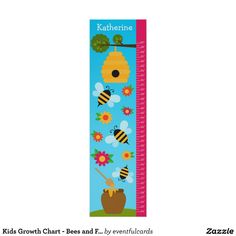 a growth chart with bees and flowers on it