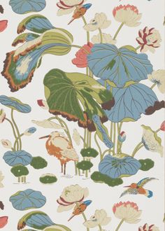 a wallpaper with flowers and leaves on it