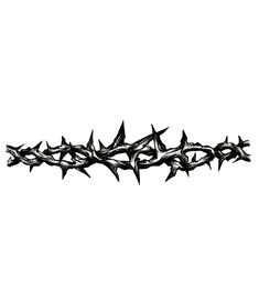 black and white photograph of barbed wire with spikes on it's end, against a white background