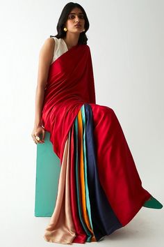 Kshitij Jalori, Striped Saree, Draped Saree, Set Saree, Saree Gown, Drape Saree, Red Saree, Stylish Sarees, Indian Fashion Designers