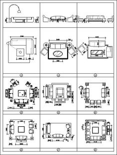 the floor plan for a living room is shown in black and white, with several different furniture