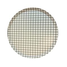 a white and grey checkered plate on a white background