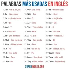 spanish words and phrases for the english speaking phrase, which are used in many languages