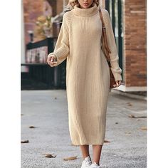 Season:Winter,Fall; Fabric:Acrylic; Sleeve Length:Long Sleeve; Look After Me:Machine wash; Gender:Women's; Style:Warm,Fashion,Casual; Elasticity:Micro-elastic; Occasion:Vacation,Daily,Going out,Outdoor; Fit Type:Loose Fit; Dresses Type:Sweater Dress,Jumper Dress,Winter Dress; Pattern:Plain; Neckline:Turtleneck; Front page:FF; Listing Date:11/20/2023; Production mode:External procurement; 2024 Trends:2023; Bust:; Length:; Sleeve:; Fit US Size:; Fit UK Size:; Fit EU Size:; Dress Length Type:Midi Dress Tricotin Long, Long Knitted Dress, Warm Dresses, Comfortable Sweater, Family Fashion, Long Knit, Sweater Dress Women, Ribbed Knit Sweater, Knit Sweater Dress