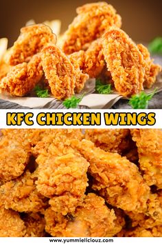 chicken wings with the words kfc chicken wings above them and an image of fried chicken wings