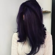 Mystic Blue Hair Color, Purplish Black Hair Color, Full Purple Hair, Dark Purple Hair Grunge, Black Orchid Hair Color, Smoked Purple Hair Color, Black Dark Purple Hair, Super Dark Purple Hair, Violet Soft Black Hair