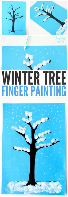 winter tree fingerprinting craft for kids that is easy to make and looks great