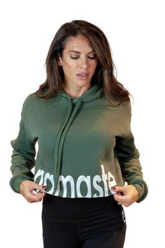 Hoodies - Cropped Hoodie "Namaste"-Military Green Yoga Inspiration Photos, Yoga Challenge Poses, Yoga Poses For Two, Yoga Studio Design