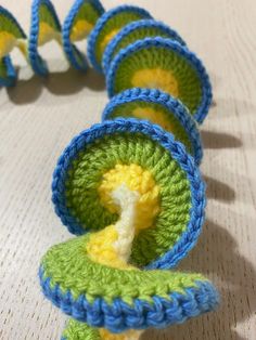 there are crocheted objects made to look like they are in the shape of circles