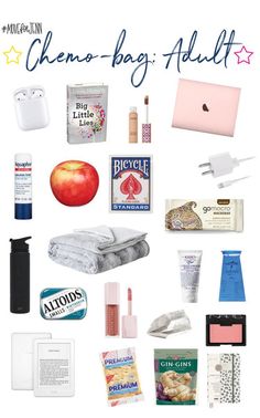 there are many items that can be found in the bag, including an apple and other things