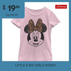 Your little or big girl will love sporting this Disney Minnie Mouse graphic t-shirt as part of her favorite looks. Cut for a regular-fit from 100% cotton with a sweet Minnie Mouse graphic on the front, this short-sleeve crew-neck tee will pair well with jeans, skirts, or shorts. Character: Minnie MouseClosure Type: Pullover HeadFit: Regular FitNeckline: Crew NeckSleeve Length: Short SleeveFiber Content: 100% CottonFabric Description: KnitCare: Tumble Dry, Machine WashCountry of Origin: Imported Girls Disney, Tops Graphic, Mickey Mouse And Friends, Disney Girls, Iconic Characters, Crew Neck Tee, Disney Mickey, Tshirts Online, Shirt Online