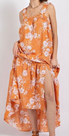 Dusty Orange Summer Orange Floral Print Kaftan, Orange V-neck Maxi Dress With Floral Print, Orange Floral Print Mini Dress With V-neck, Floral Print Maxi, Floral Print Maxi Dress, Printed Maxi, Printed Maxi Dress, Floral Prints, Maxi Dress