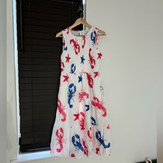 J. Crew Factory Smocked Red, White, And Blue Lobster Dress, Petite Medium, Nwt (Tag Is Ripped) Lobster Dress, Blue Lobster, J Crew Factory, Petite Dresses, Red White And Blue, Smocking, J Crew, Red White, Red And White