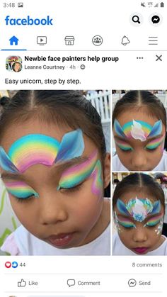 Unicorn Face Paint, Face Painting Unicorn, Painting Unicorn, Girl Face Painting, Face Painting Tutorials, Kids Face Paint, Face Paintings, Facepainting Ideas, Unicorn Face