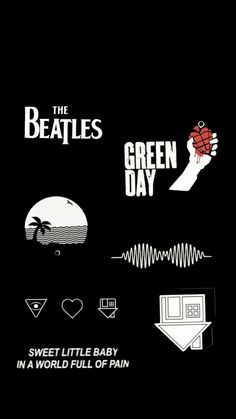 the beatles's green day poster is shown in black and white, with an image of