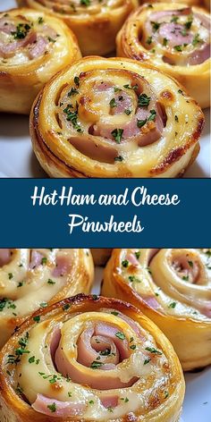 Hot Ham and Cheese Pinwheels are the perfect appetizer or snack. Made with crescent roll dough, deli ham, and gooey melted cheese, these pinwheels are simple to prepare and packed with flavor. They're ideal for parties, game days, or a quick family-friendly dinner. Crescent Roll Snacks, Crescent Roll Recipes Appetizers, Ham Appetizers, Ham Cheese Rolls, Hot Ham And Cheese, Ham And Cheese Roll Ups, Pinwheel Sandwiches