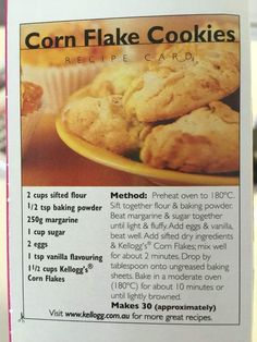 a recipe card for corn flake cookies