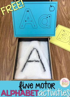 a blue box with the letter a and an alphabet on it, next to a free print