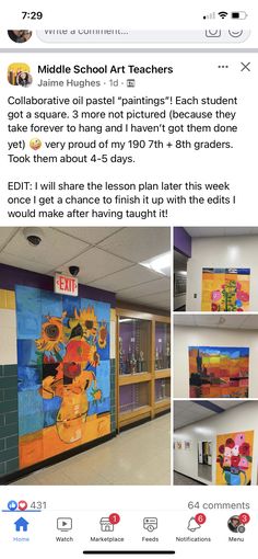 an instagramted post from the middle school art teachers facebook page, with images of colorful paintings