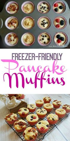 freezer friendly pancake muffins with fresh berries and blueberries in them