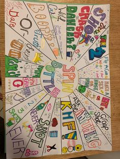 a poster with the words happy birthday written in different languages on it, sitting on top of a wooden table