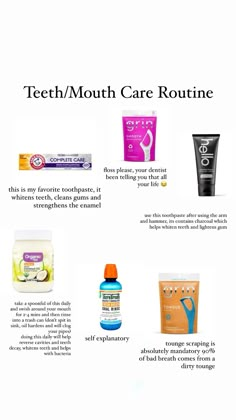 if you want strong, white and healthy teeth use these products 🧼 Mouth Care, Body Hygiene, Hygiene Tips, Hygiene Care, Oral Care Routine