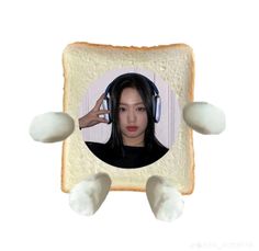 a woman with headphones is looking through a toast