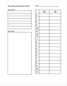 printable timesheet with the time box and numbers for each month on it