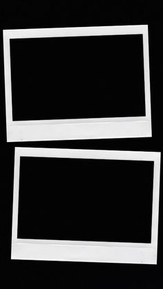 two white frames sitting next to each other on a black surface, with one empty