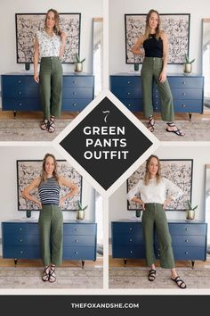 If you're looking for more ideas on how to wear your green pants outfits this summer, this is amazing! Cute ideas to pair with items you already own. Green Pants Outfit Work, Pants Outfit Work, Winter Pants Outfit, Summer Pants Outfits, Outfits For Summer, 30 Outfits, Cute Ideas, Pants Outfit Casual