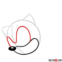 a drawing of a cat's head with a red line coming out of it