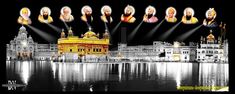 the golden temple in amrit, india is lit up at night with bright lights