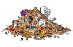 a pile of garbage that has been filled with trash and other things on top of it