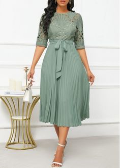 Color:Sage Green;Size:S;Size:M;Size:L;Size:XL;Size:XXL;Package Contents:1 X Dress , 1 X Belt;Occasion:Other;Style:Bohemian; Green Dress Outfit, Half Sleeve Dress, Sage Green Dress, Round Neck Dress, Flowy Design, Stylish Work Attire, African Traditional Dresses, Classy Dress Outfits, Classy Work Outfits