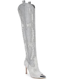 Gianni Bini Katyanna Over-the-Knee Rhinestone Embellished Western Dress Boots | Dillard's Western Dress Boots, Western Dress With Boots, Nfr Outfits, Sparkly Boots, Denim And Diamonds, Wedding Boots, Western Dress, Gianni Bini Shoes, Dress Boots