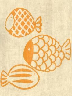 an orange and white drawing of two fish