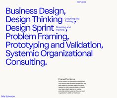 the cover of business design, design thinking, design spirit, problem framing, prototying and variational consulting