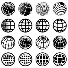 black and white globes icons on a white background royalty free stock photos, images, and illustrations