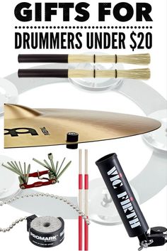 the gift guide for drummers under $ 20 includes drums, drum sticks and other musical instruments