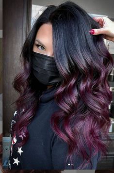 Plum And Black Hair, Blackberry Hair Color, Blackberry Hair, Blackberry Hair Colour, Curly Highlights, Hair Color Plum, Color For Black Hair